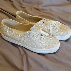 Kate Spade Keds white glitter platform sneaker